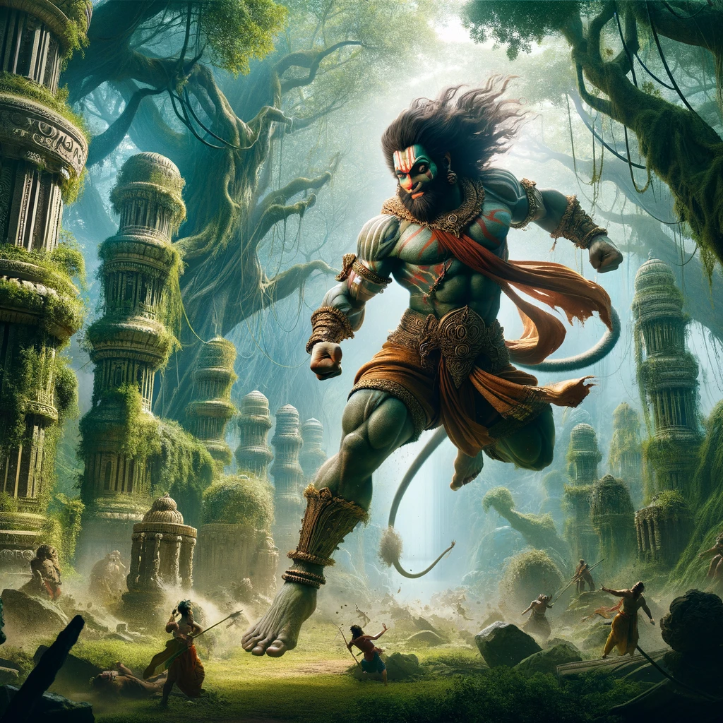 Hanuman Destroys the Ashoka Garden